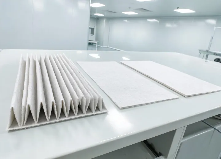 Pleated filter media and flat sheet samples