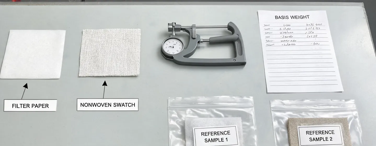 Specialty media review table with labeled samples