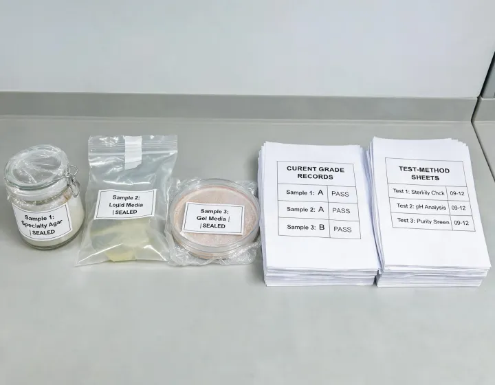 Labeled specialty media reference samples with test records